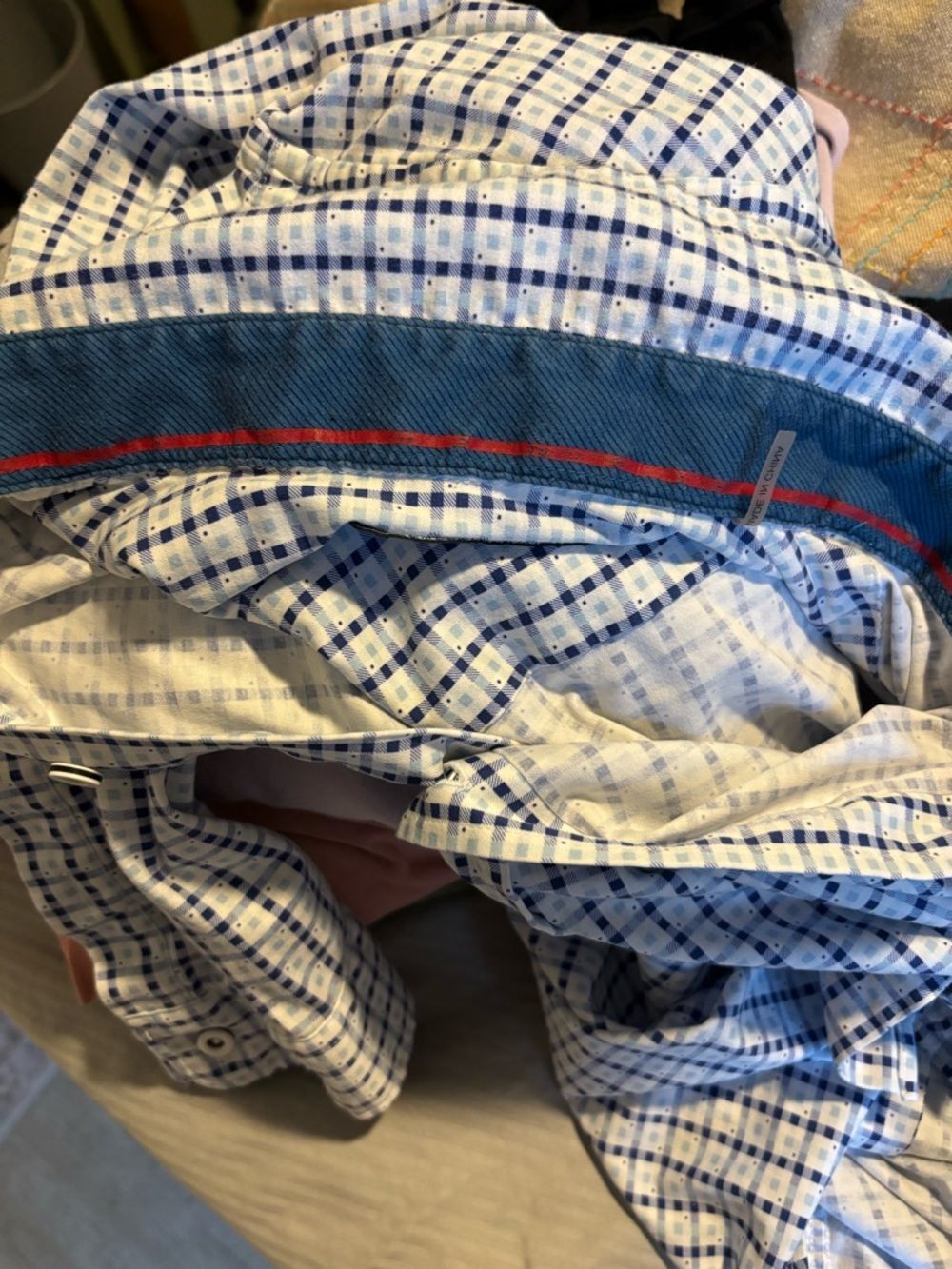 Large Tall Fit Buttercloth Blue White Checked Long Sleeve Button Up Shirt - Picture 13 of 13